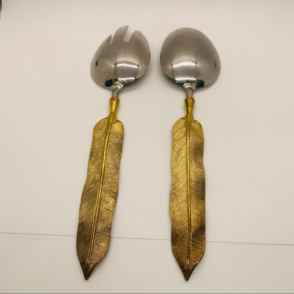 NWOT Gold Plated Salad Serving Set - Picture 3 of 5